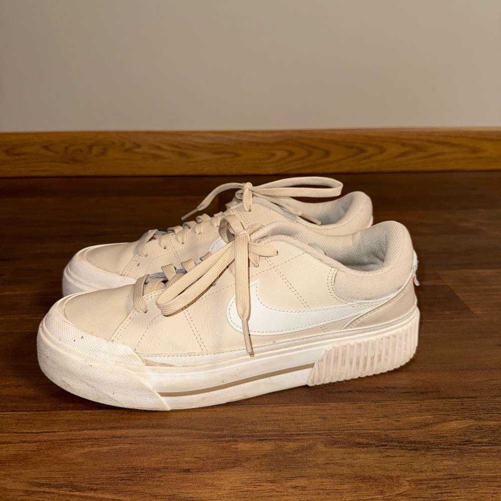 Nike court legacy cream Platform Sneakers with White Swoosh